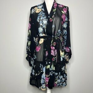 Helena Quinn Georgette Sheer Belted Floral Kimono Bath Robe